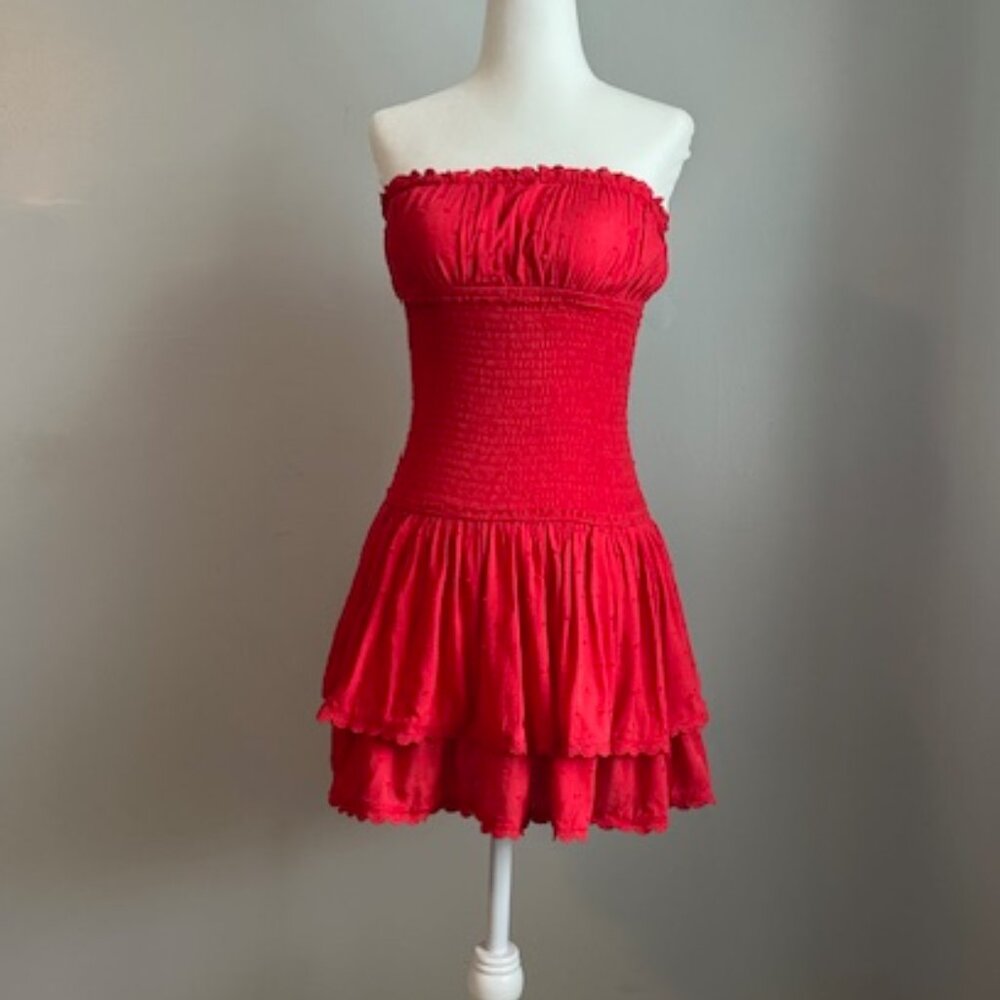 Red drop waist min dress, elastic waist